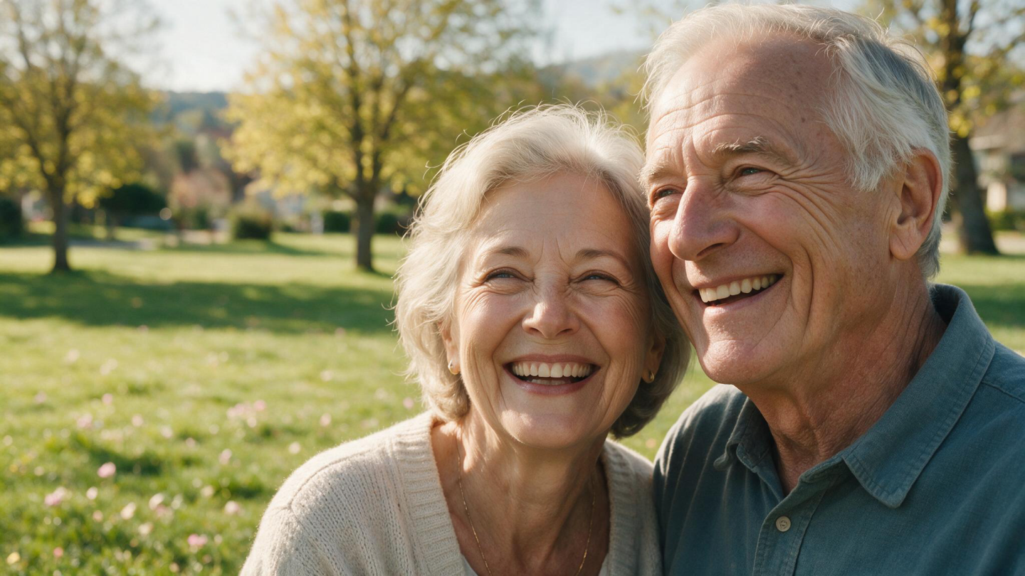 Older couple smiling together outdoors